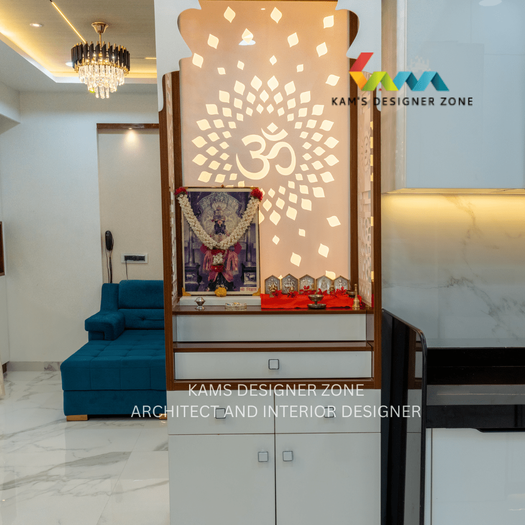 White And Brown Mandir Design For the Home