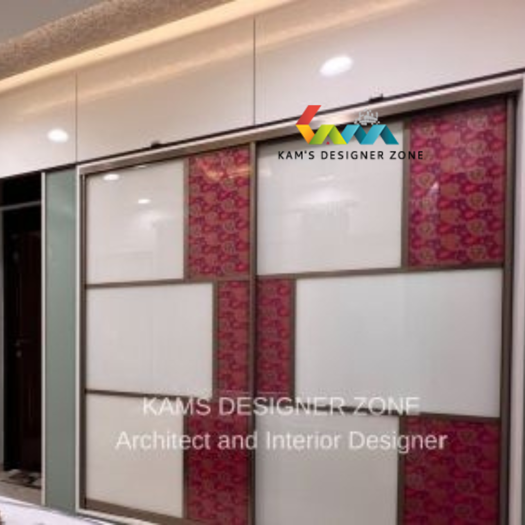 Stylish 2 - Door Reddish and White Slide Wardrobe Design With Extra Loft Storage